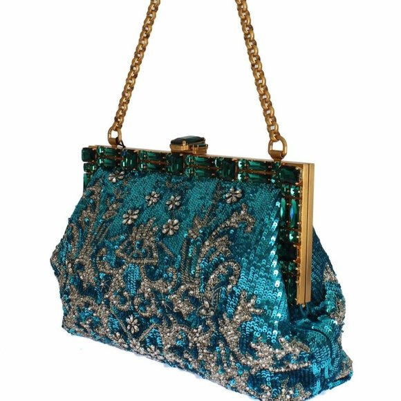 Dolce & Gabbana-Blue Clear Crystal Gold Evening purse - Picture 2 of 6